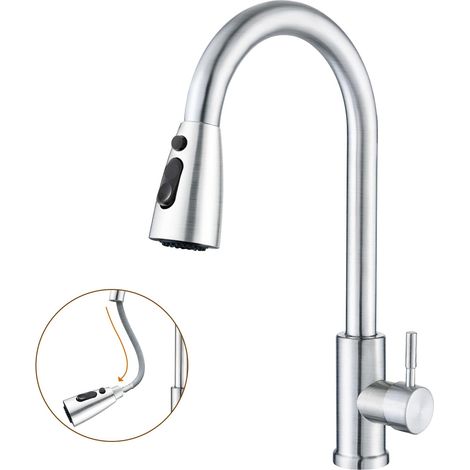 Robinet de cuisine avec douchette extractible, robinet d'évier en acier inoxydable, robinet d'évier haut pivotant à 360°, robinet de cuisine, robinet de douche (1/5)