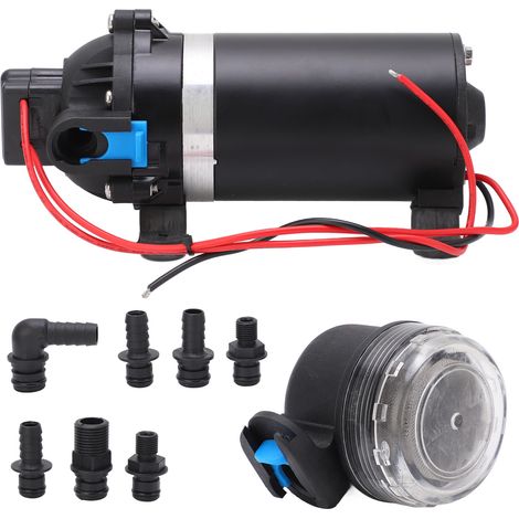 Pompe à eau auto-amorçante haute pression 12V 9A, débit 5,6LPM, membrane 3/4in avec filtre, raccord pour irrigation (1/5)