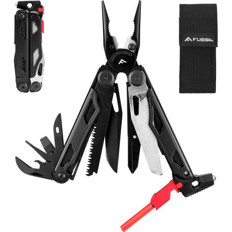 FLISSA Pince Multifonction en Acier Inoxydable 19 en 1, Couteau Multifonction avec Structure Autoverrouillée, Multitool Parfait pour Extérieur, Camping, Randonnée, Réparation Simple, Noir
