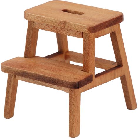 Tabouret de Poupée 1/12 Léger avec 4 Pieds et 2 Marches en Forme Rectangulaire - Meuble Miniature en Bois (1/5)