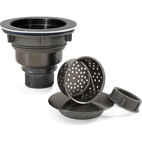 3½" Sink Drain Kit Replacement Set with Removable 304 Stainless Steel Filter Basket and Waterproof Lid for Kitchen, Laundry Room and Motorhome (Black) (1/5)