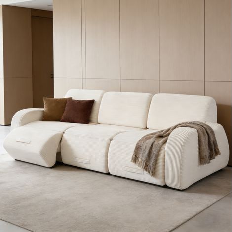 Divano modulare trasformabile in letto, design senza montaggio, tessuto in corduroy beige (1/5)