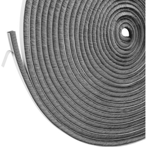 Self-Adhesive Sliding Door Brush Seal, 12 m (L) x 9 mm (D) x 9 mm (D), Dustproof Brush Strip for Sliding Windows - Grey (1/5)