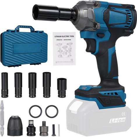 Clé à chocs sans fil 1200W, couple élevé 700 N.m, moteur sans balais, 6700 tr/min, carré 1/2", compatible batterie Makita, pour auto, moto et maintenance industrielle (1/5)