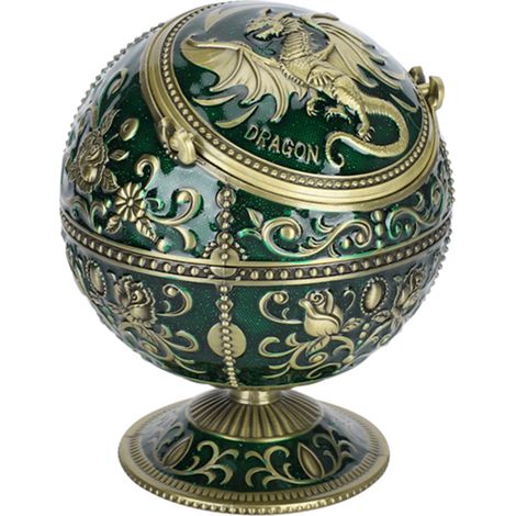 Vintage Aschenbecher, winddicht, bronzefarben, kugelförmig, fliegender Drache, mit Deckel, Heimdekoration, Kunsthandwerk (1/5)