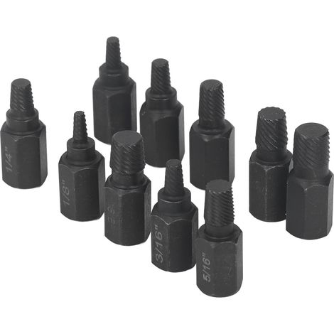 Decdeal Jeu d'extracteurs de vis cassés, 10 pièces, 1/4 7/32 3/16 5/32 1/8 13/32 3/8 11/32 5/16 9/32 pouces, dissolvant endommagé pour boulon d'écrou