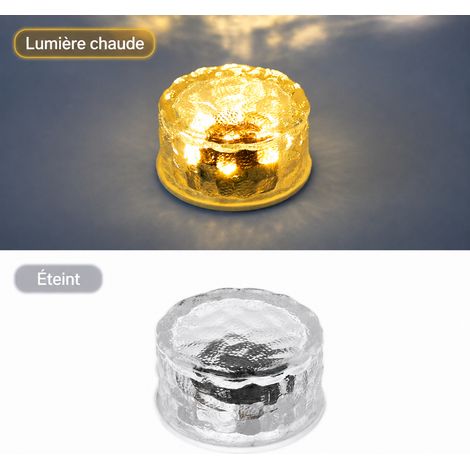Lampe solaire pavé de verre rond fond blanc lumière blanc chaud blanc chaud 10,3 × 10,3 × 5,4 cm 435 g – Livraison gratuite