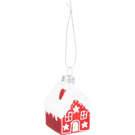 Sujet de Noël en Verre "Maison" 6cm Rouge & Blanc