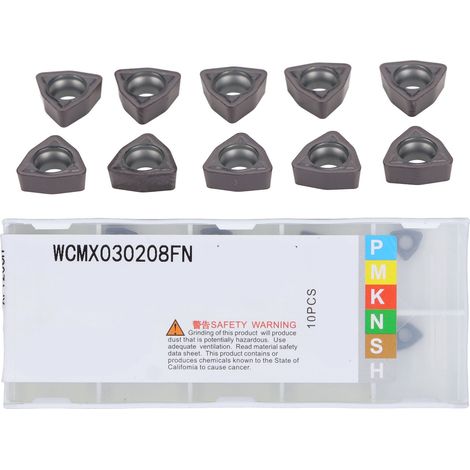 Lot de 10 plaquettes de coupe carbure pour tour CNC WCMX030208FN, fraises indexables usinage acier inoxydable (1/5)
