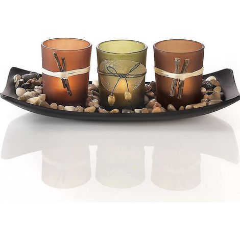 BEBUSINGOTO Ensemble de bougies naturelles, 3 bougeoirs décoratifs, rochers et plateau (1/5)