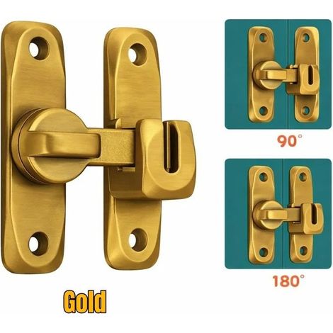 Pestillo articulado, cerradura de seguridad robusta de 180 grados, reforzada y resistente a la corrosión (pestillo articulado de 90 a 180 grados). Color oro. (1/4)