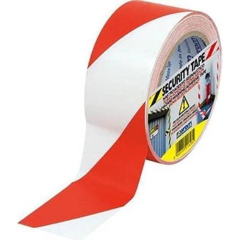 SYROM - NASTRO CON STRISCE TRASVERSALI SECURITY TAPE ROSSO/BIANCO 50MM X 33M