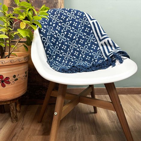 Plaid Indigo Fait Main - 170x120cm - Tuiles Kasba- Vendu par 1 (1/4)