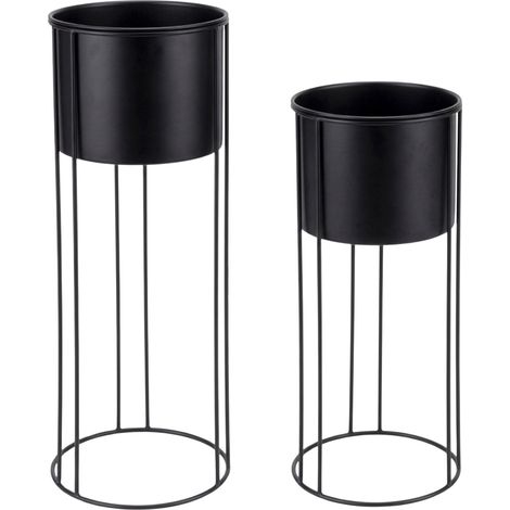 Schwarze Glamour-Blumenständer OSMOS, 2 Übertopf. (1/5)