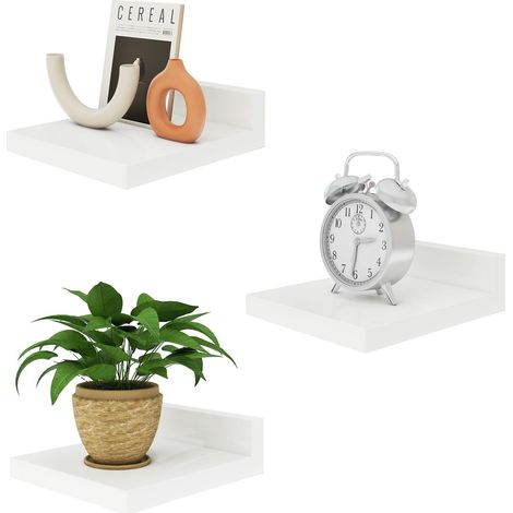 Lot de 3 petites étagères murales flottantes en bois, présentoirs d'exposition, étagère suspendue pour chambre, salle de bain, cuisine, blanc (1/5)