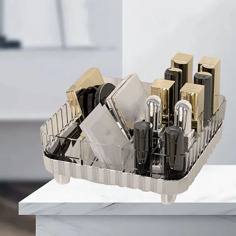 Cremefarbener Lippenstift-Präsentationsständer mit Fächern zur Organisation von Schminktisch, Schreibtisch, Schmuck, Lipgloss und Lippenstiften im Studentenzimmer (transparent/silber) (1/5)