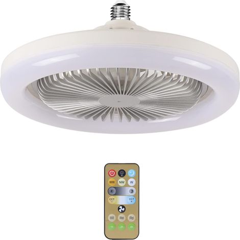 Ventilateur de Plafond LED 2 en 1, ventilateur de plafond léger 30 W avec télécommande, 3 vitesses réglables, LED 3 couleurs à intensité variable, pour chambre, bureau, dortoir (jaune)