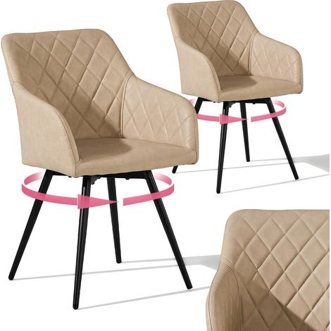Drehstuhl 2er Set Kunstleder Beige mit Armlehne, gepolstert (1/5)