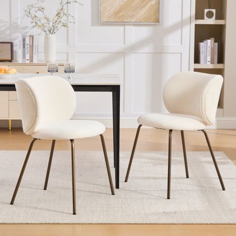 Chaises de salle à manger contemporaines en chenille, dossier incurvé confortable avec revêtement doux, pieds en métal bronze – Sublimez votre cuisine avec confort et style modernes, lot de 2, couleur (1/5)