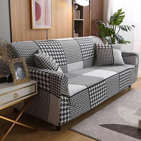 Housse de Canapé 2 Place 140180cm Couverture Canapé avec Accoudoirs Moderne Couvre Canapé Elastique Universelle Revêtement de Canapé Housse de Protection Plaid noir et blanc (1/3)