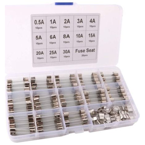 150Pcs 6X30mm Professionnel Voiture Fast-Souffler Verre Tube Fusible Kit: 130Pcs Rapide Coup Verre Tube Fusible + 20Pcs Fusible Siège, avec Transparent Plastique Boîte (1/4)