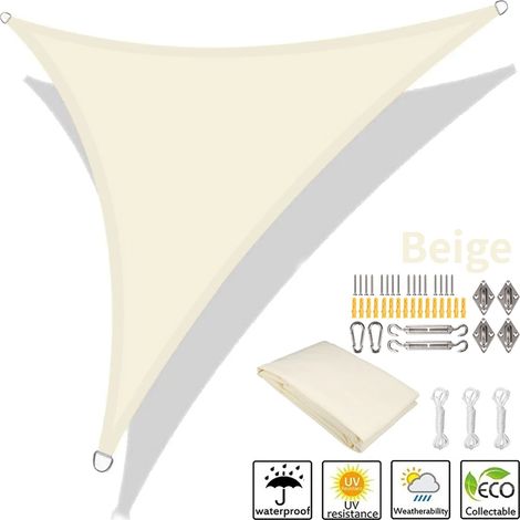 (Beige, accessoires d'installation inclus, 250x250x250CM) Voile d'ombrage triangulaire, imperméable et résistante aux UV, adaptée aux terrasses de jardin extérieures. (1/5)