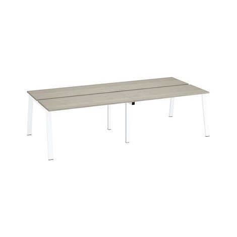 Pôle de 4 bureaux droits chêne gris L 140 x P 60 cm, piétement métal blanc - Arch - Maxiburo