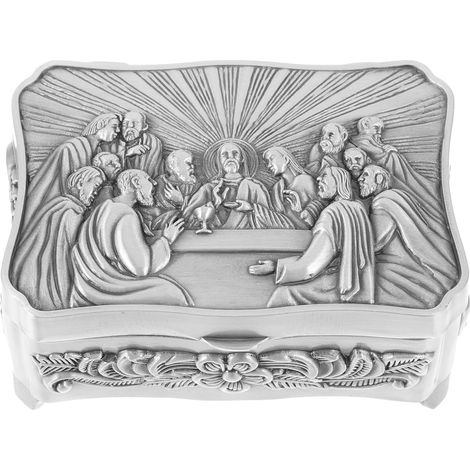 Scatola portagioie cattolica placcata in argento, in lega di zinco (1/5)
