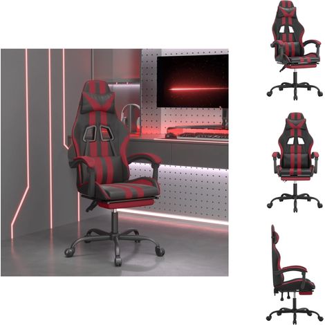 Gaming-Sessel - Living Gaming-Stuhl mit Fußstütze Drehbar Schwarz & Weinrot Kunstleder (1/5)