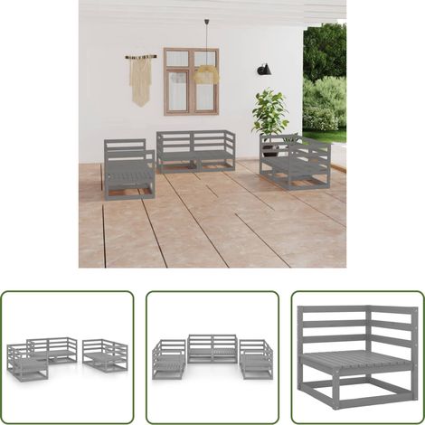 Gartenmöbel - 6-tlg. Garten-Lounge-Set Grau Massivholz Kiefer (1/5)