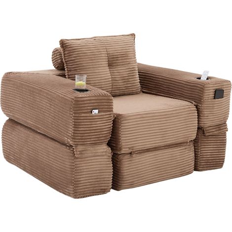 Faltbares Schlafsofa aus braunem Cord, Schaumstoff und Federn MODENUIT (1/5)