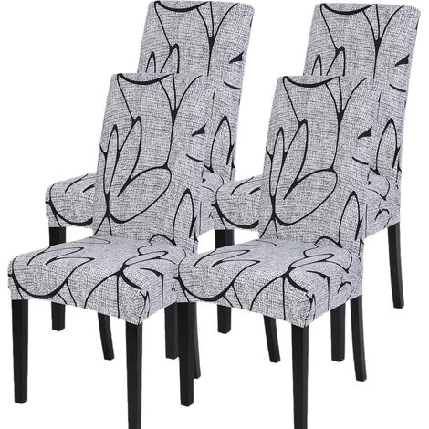 Housse de Chaise Extensible 4 Pièces Grand Housse de Chaise de Salle à Manger Couverture de Chaise Grande Taille Amovible Lavable (1/4)