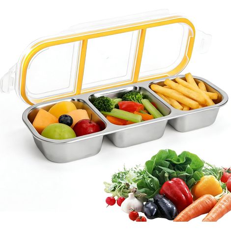 Boite Compartiment Alimentaire en Acier Inoxydable, Boîtes à Goûter avec 3 Compartiments, Boite a Gouter Enfant Réutilisable, Boîtes À Snacks Divisées Pour L'école, Les Voyages (1/5)