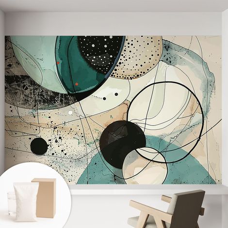 Tapete Vliestapete mit Kleber für Wohnzimmer Schlafzimmer Küche - Wanddekoration  Bunte Kreise 152x104 cm (1/5)