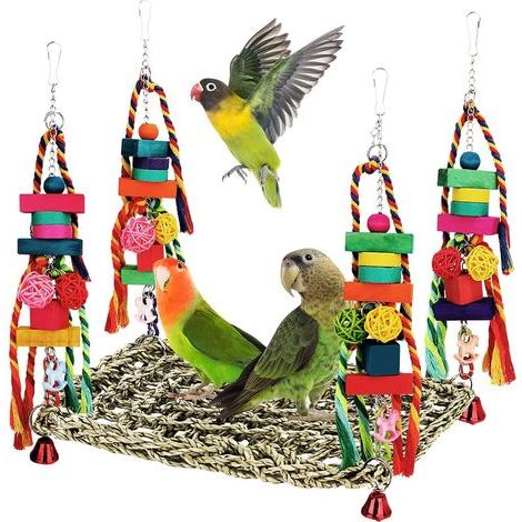 1 Hamac En Jonc De Mer, Jouet À Mâcher En Bois, Perchoir Pour Oiseaux, Cage Intérieure (1/5)