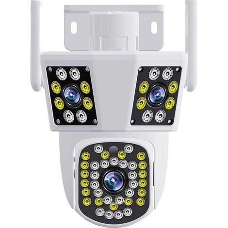Caméra IP extérieure 6K 12MP WiFi avec Suivi de Mouvement PTZ, Trois objectifs et Trois écrans, système de sécurité étanche(6K 12MP NO Card) (1/5)