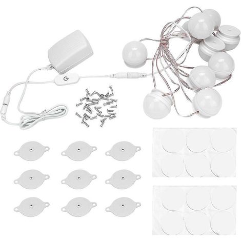 Luminaire miroir de maquillage 10 LED sans perçage pour coiffeuse, salle de bain et WC, lampe de toilette blanche, éclairage mural adhésif. (1/5)