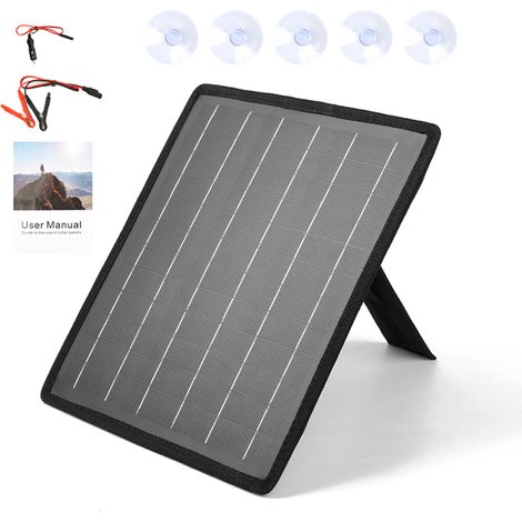 Kit de carga solar de mantenimiento de 10 W y 18 V, cargador solar portátil e impermeable con soporte ajustable para coche, barco, caravana o remolque. (1/5)