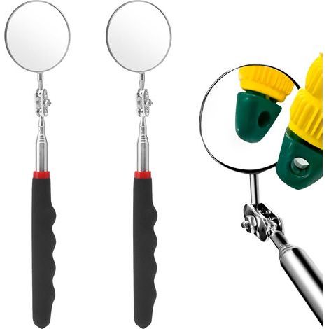 Lot de 2 miroirs d'inspection télescopiques extensibles - Miroir télescopique circulaire - Rotation à 360 ° - Avec poignée allongée - Miroir d'inspection de voiture avec poignée télescopique pour (1/5)