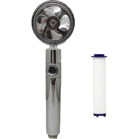 Turbogeladener Handbrausekopf, propellergetriebener Duschkopf, hoher Wasserdruck, wassersparend, mit Pausentaste, 360 Grad drehbar-gray