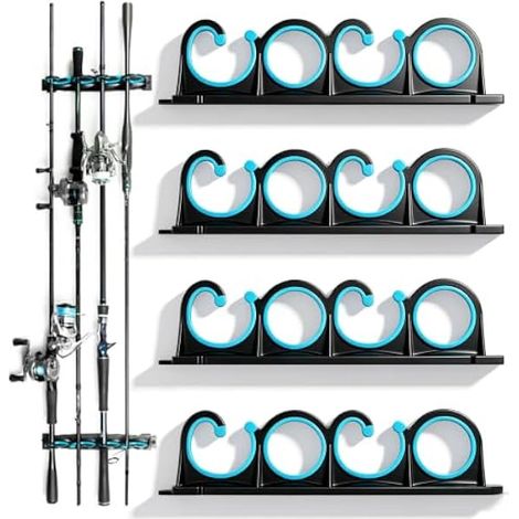 2 Paires de Supports de Canne à Pêche Muraux, Support de Canne pour 8 Cannes, Support de Canne à Pêche Horizontal, Fixation Murale ou Plafond pour Batons de Ski, Batons de Randonnée, Batons de Hockey (1/4)