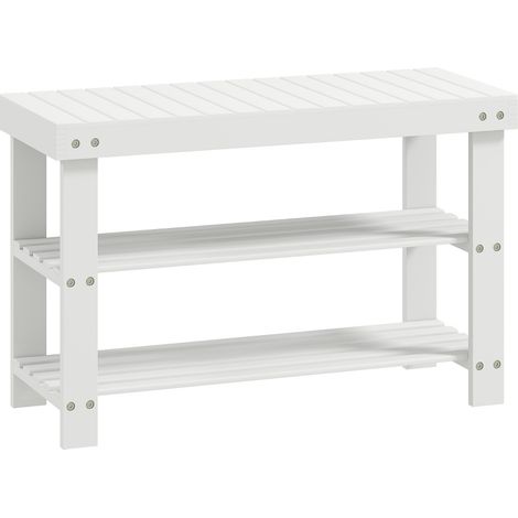 Bambus-Schuhbank mit 2 Ablagen und Sitztruhe 70x28x45 cm, weiß MODENUIT (1/5)