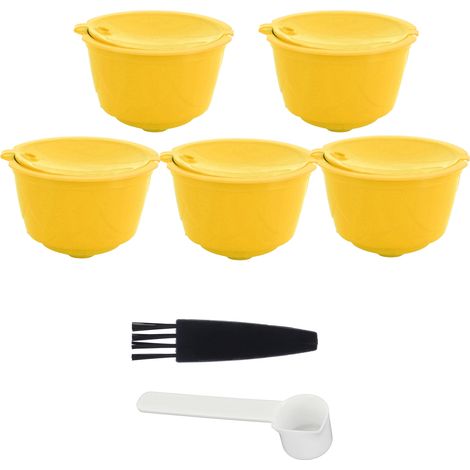 Kit Réutilisable Filtre à Café Compatible Machine DOLCE GUSTO - 5 Capsules, 1 Cuillère, 1 Brosse (Jaune) (1/5)