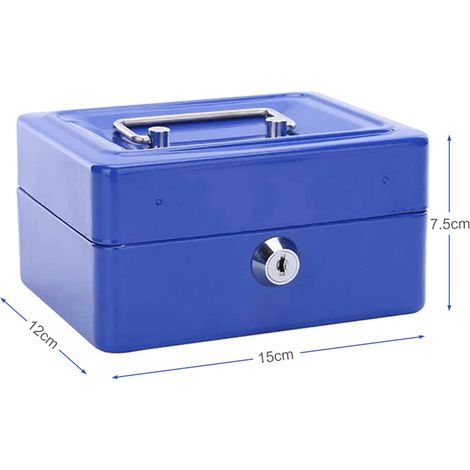 Coffre-fort portable miniature bleu avec cadenas, boîte à monnaie et pièces, sécurité verrouillable pour maison, 1 pièce (1/5)