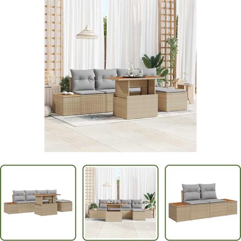 vidaXL Poly Rattan - Garten-Sofa-Set mit Speicher 6 pcs Beige Poly Rattan (1/5)