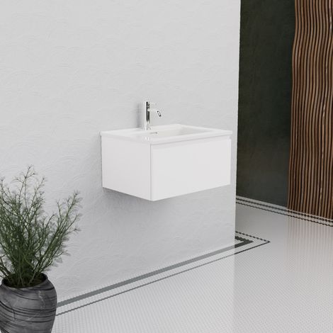 Inda - Badezimmerschrank B.60 mit glänzend/mattweißem Waschbecken 1 Schublade - Rubin (1/5)