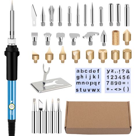 Stylo Pyrogravure - 60 W - Température Réglable 200-450 ℃ - Pour Bois Liège Cuir - Kit 37 Pièces