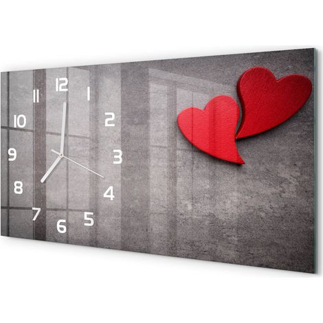 Horloge Murale Panoramique en Verre 60x30 cm Décorative Moderne Salon Cuisine Cœurs rouges (1/5)