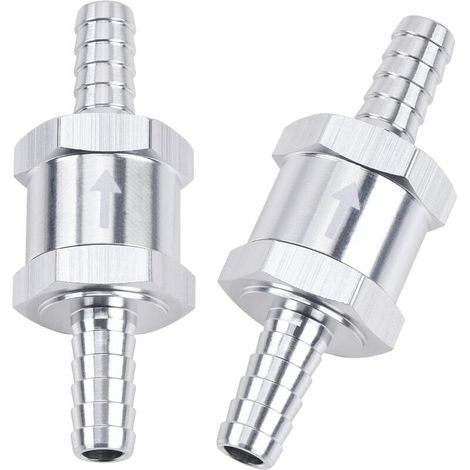 Clapets anti-retour unidirectionnels pour carburant – Lot de 2, raccord 1/4" (6 mm), aluminium argenté, compatibles essence, diesel, huile (1/5)