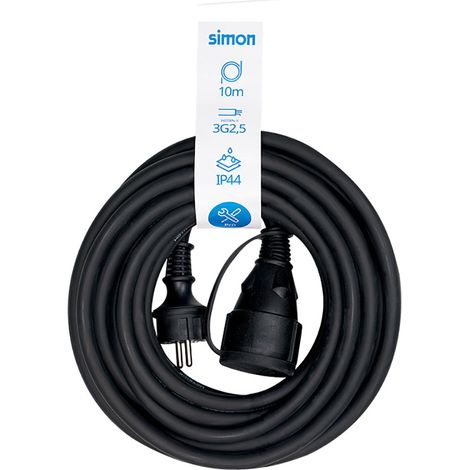 Prolongador profesional 10 m, ip44, h07rn-f 3 g 2,5 mm², 1 toma con tapa, 16 a 250 v, negro